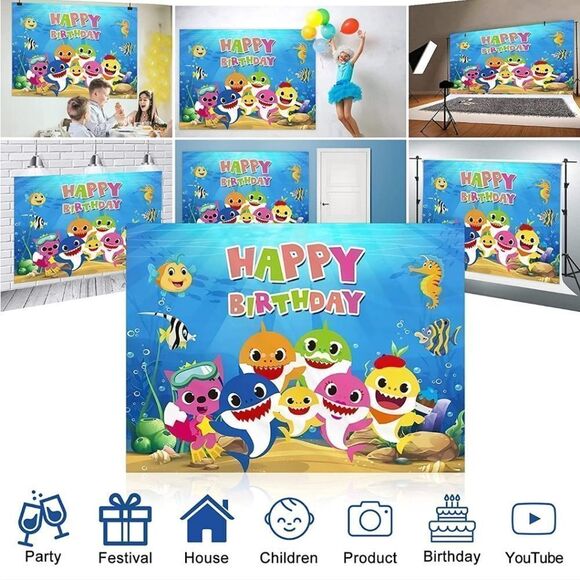 New! Baby Shark Backdrop for Party - Picture 3 of 6